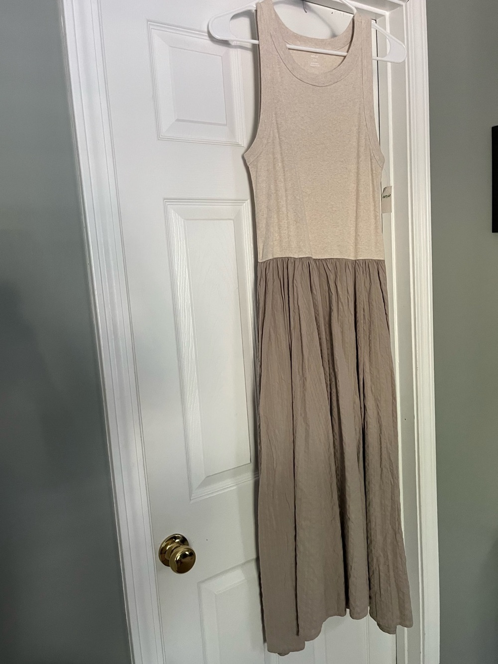 aerie Two-Tone Sleeveless Maxi Dress in Beige and Taupe